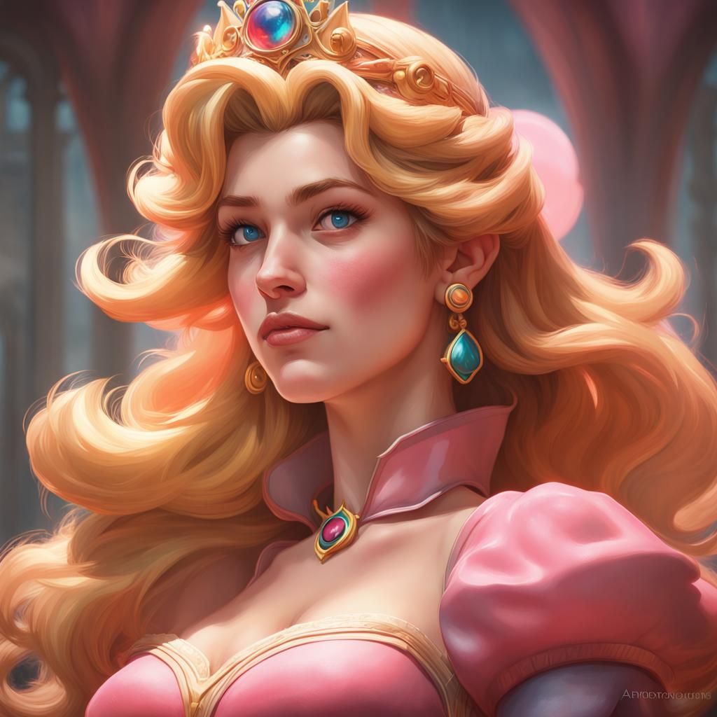 Princess Peach Portrait in Art Nouveau Style