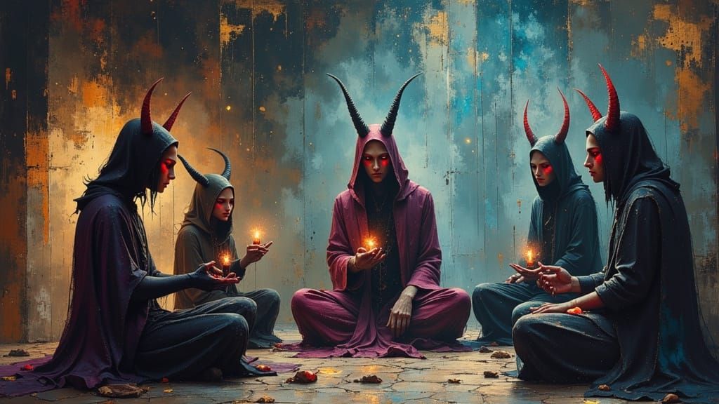 Tiefling Revelers Celebrate New Year's with Ghosts