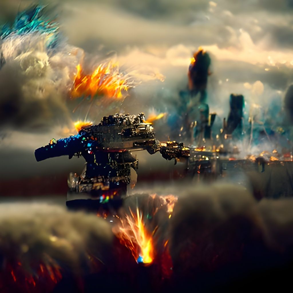 Colossal Battle Cruiser Destroys City in Sci-Fi Scene