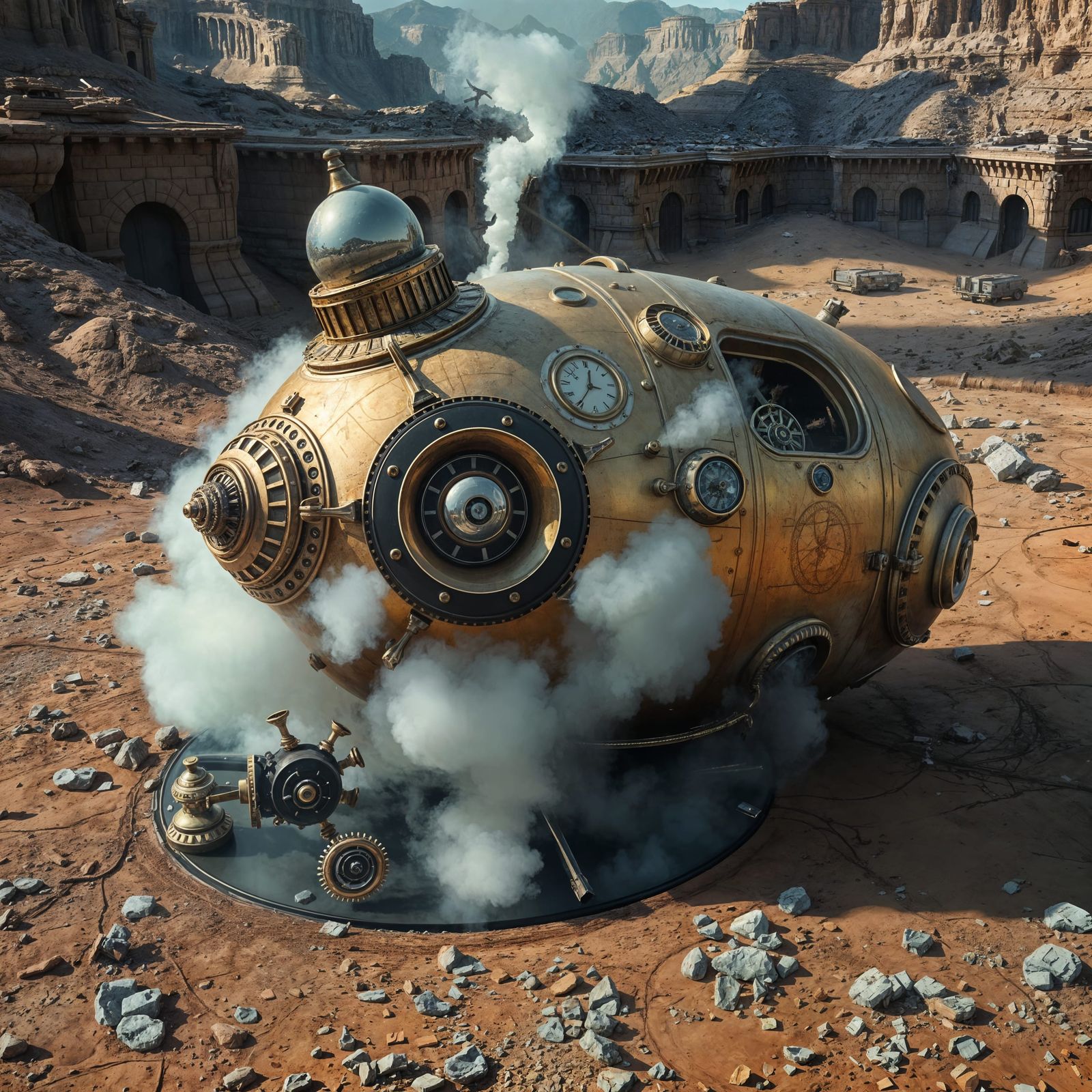 Steampunk Easter Egg Spaceship in Emergency Landing