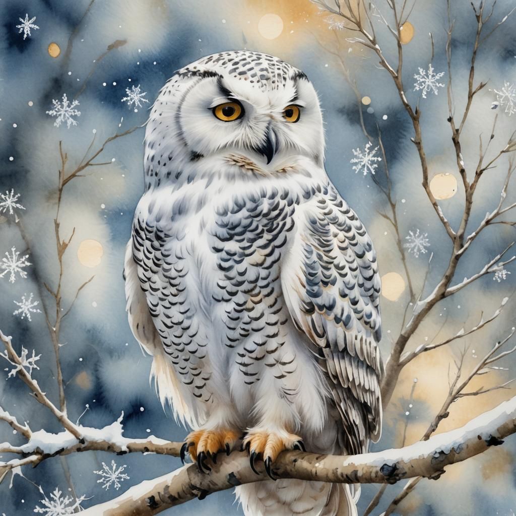 Cute Snowy Owl Watercolor Illustration in 8K