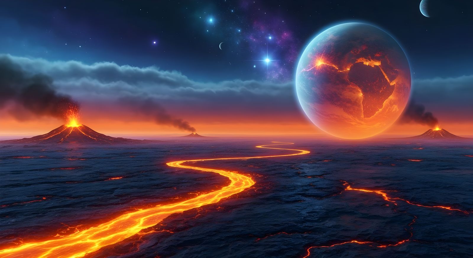 Mystical Planet of Fire in Surrealist Style