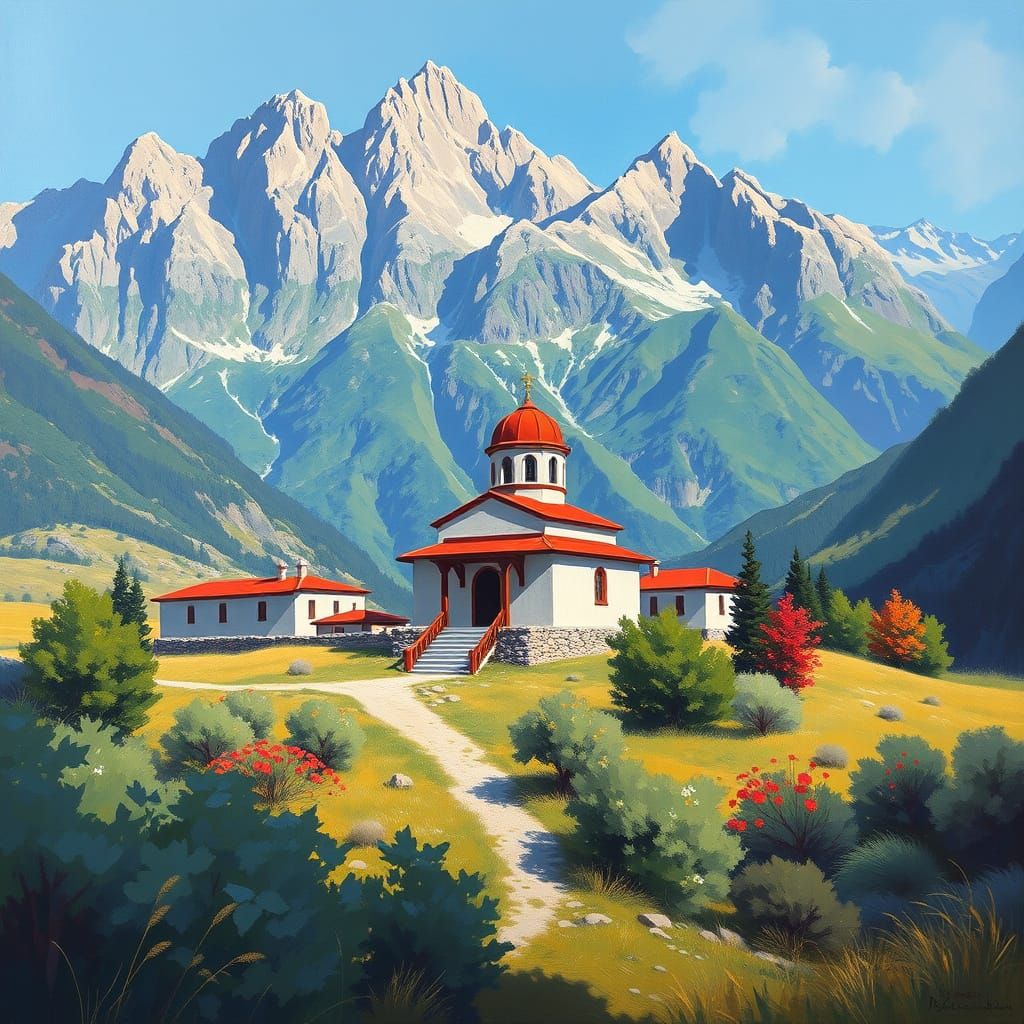 Orthodox Monastery in Thessaly Plain Oil Painting