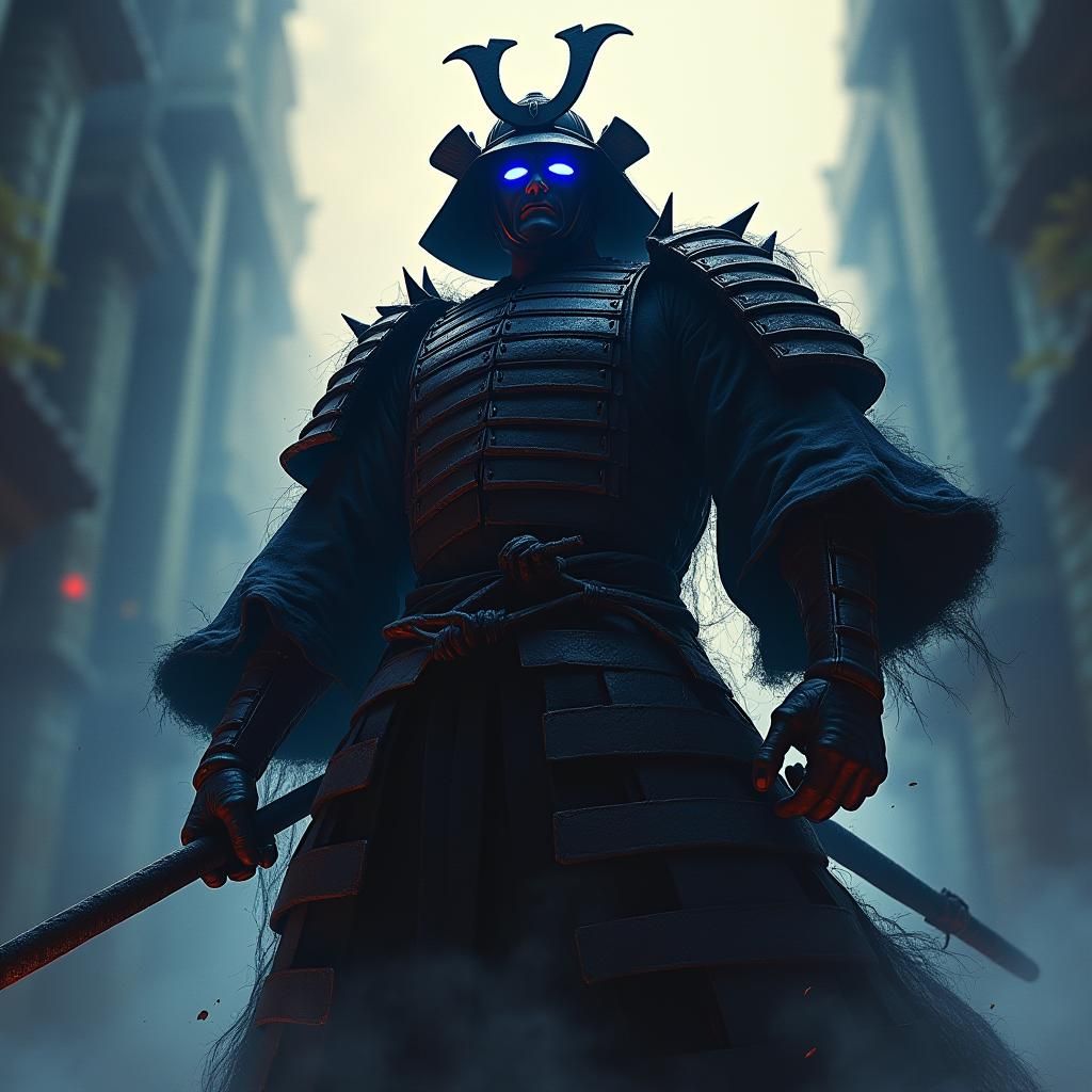 Heroic Samurai with Glowing Eye in Anime Style