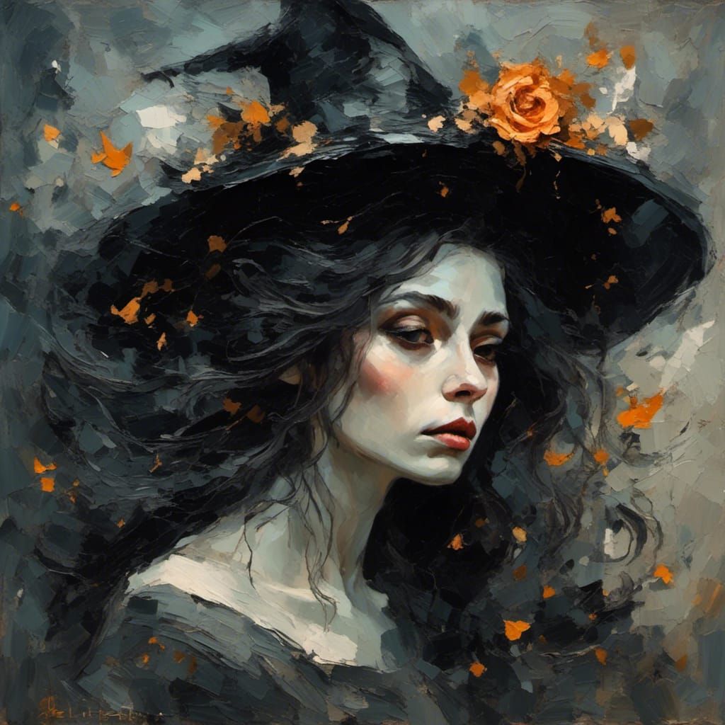 Painting of a Sad Witch