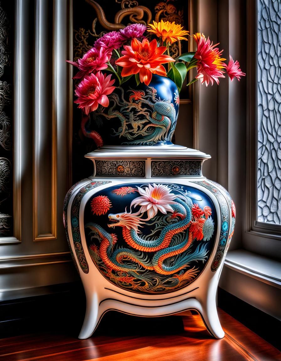 Japanese Vase with Dragonflowers, Giger Style