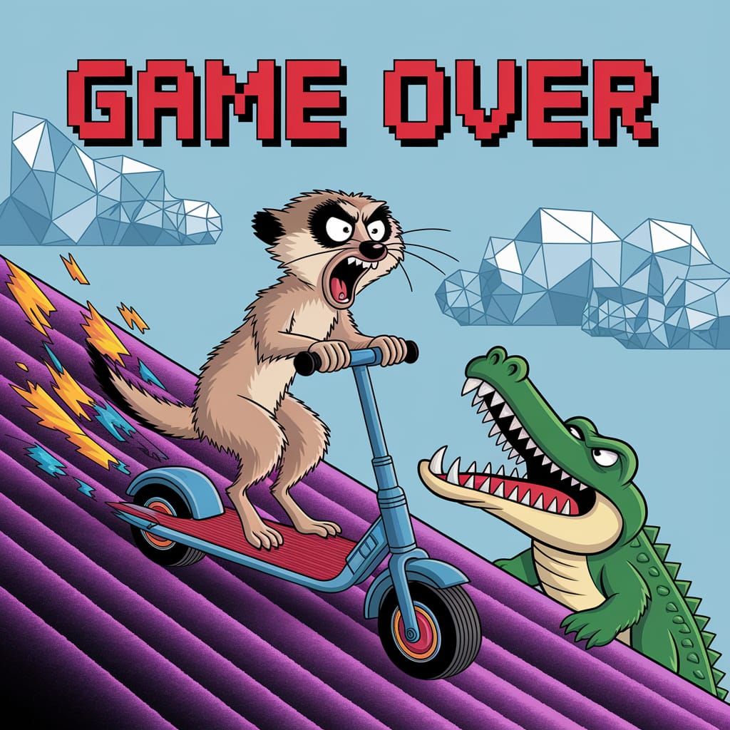 Meerkat Scooter Chase in 8-bit Comic Art Style