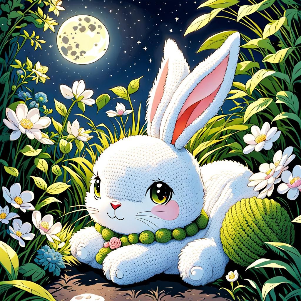 Cute Rabbit in Moonlight: Anime-Inspired Crochet