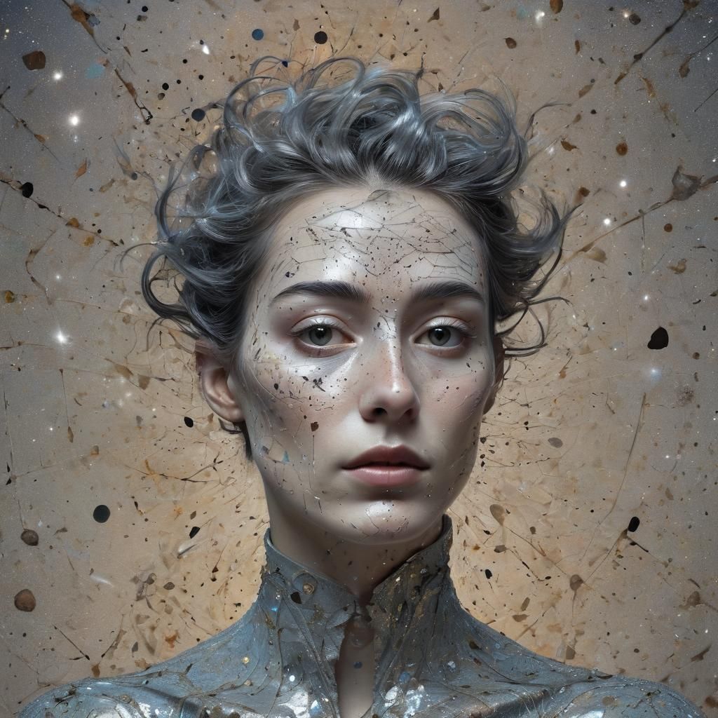 Cosmic Androgynous Portrait in Surreal Futuristic Style