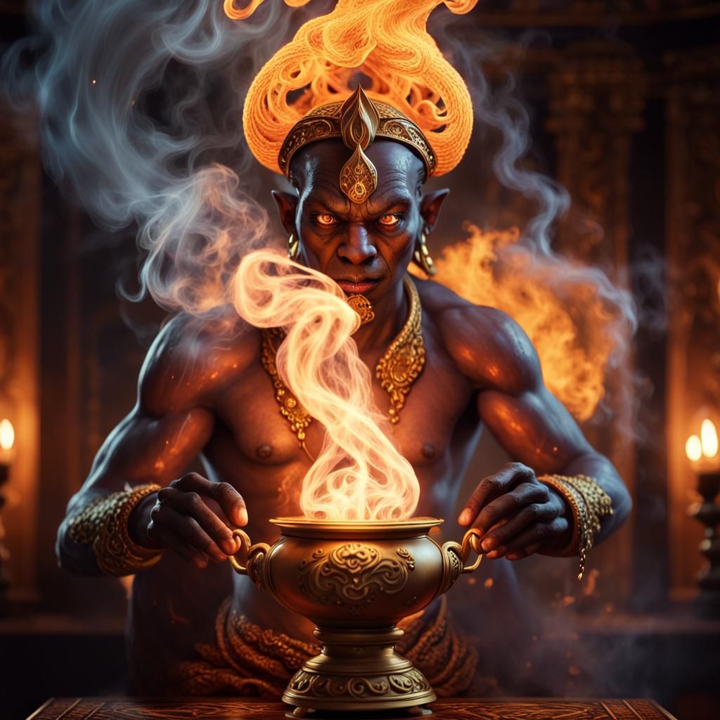 Fire Genie Emerges in Hyper-Realistic Fantasy Art