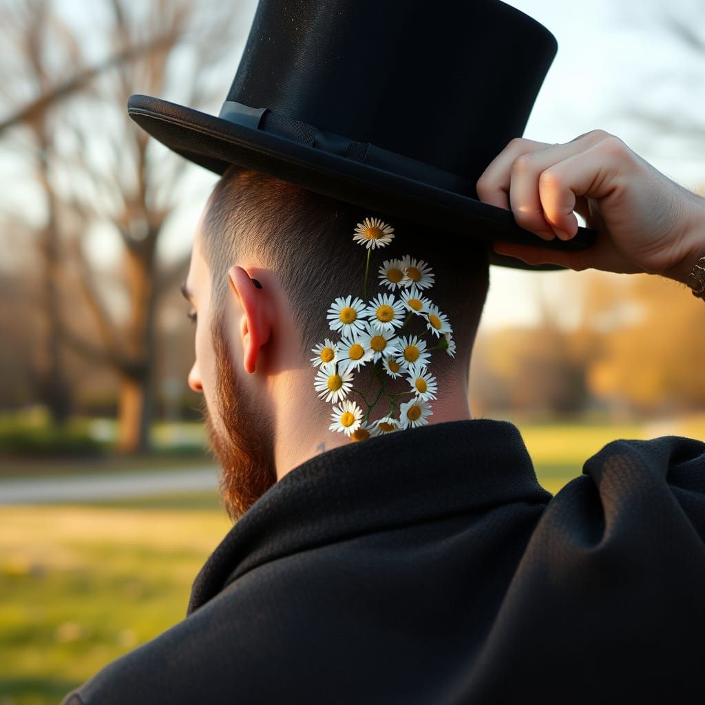 Daisies Bloom: Man With Top Hat in Alphonse Mucha Style
