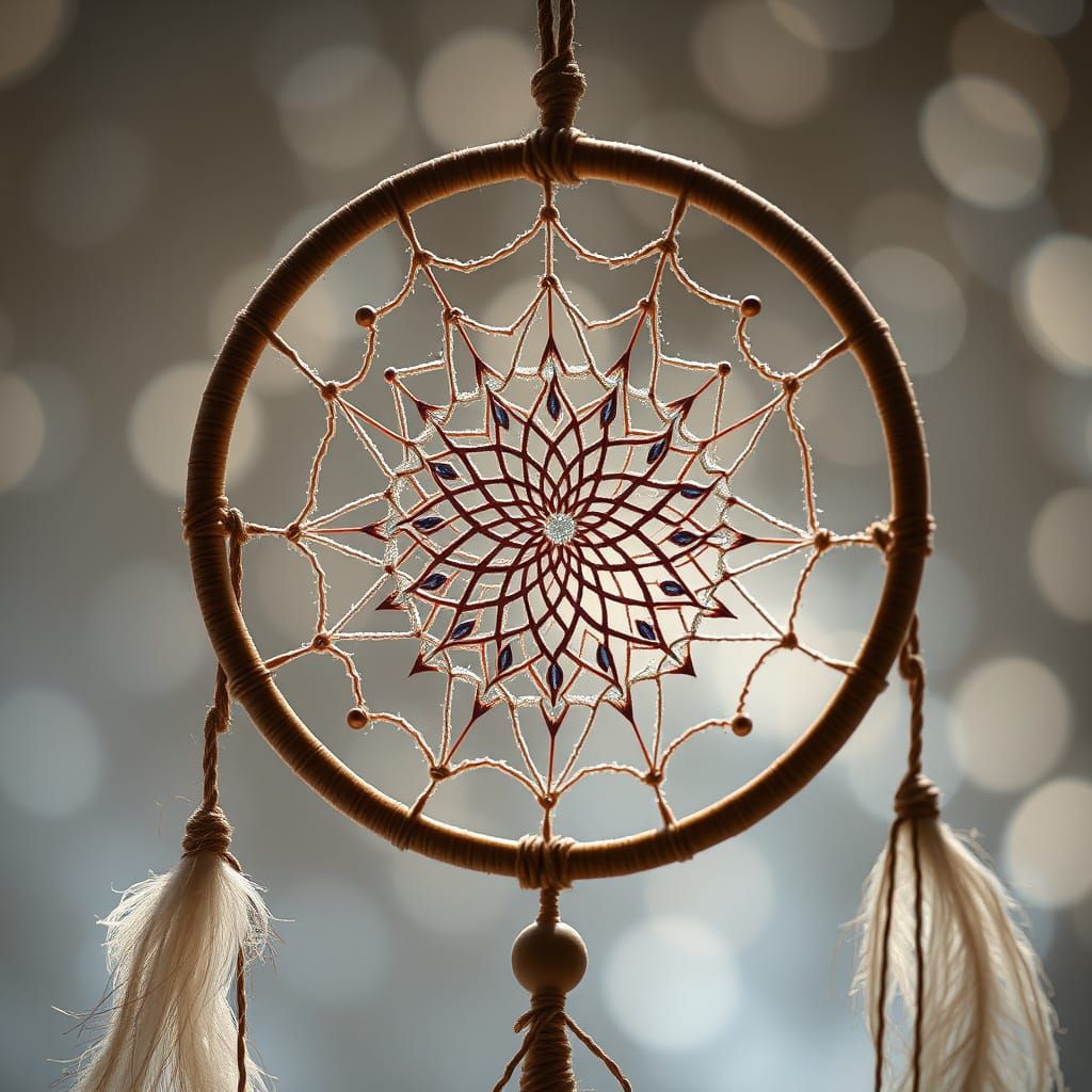 Hyperrealistic Mandala Dreamcatcher with Silver Tinsel and B...