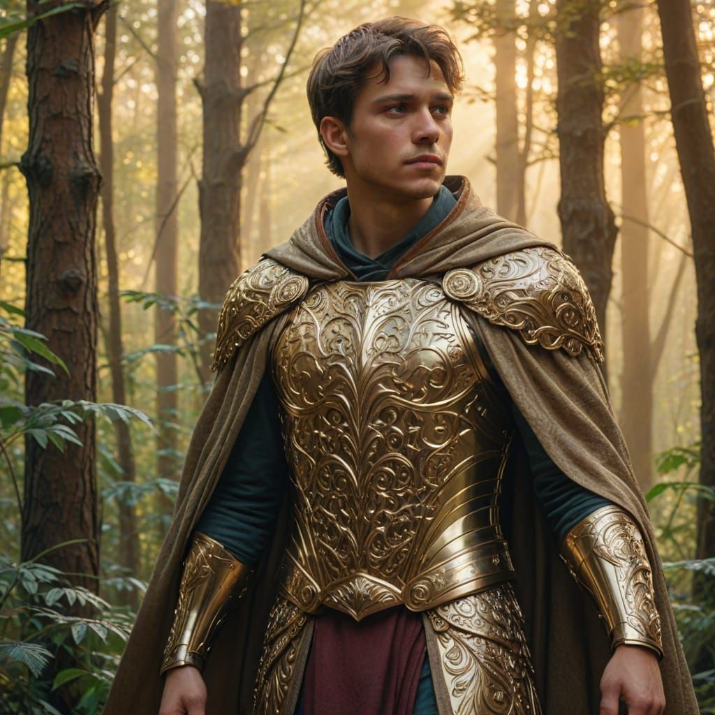 Mystical Forest Knight in Art Nouveau Style