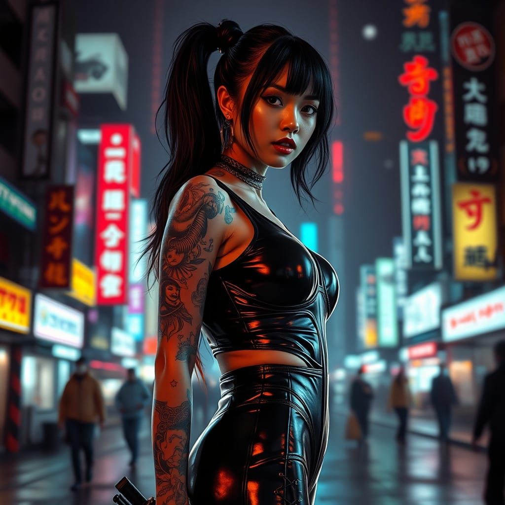 Cyberpunk Woman in Latex Suit