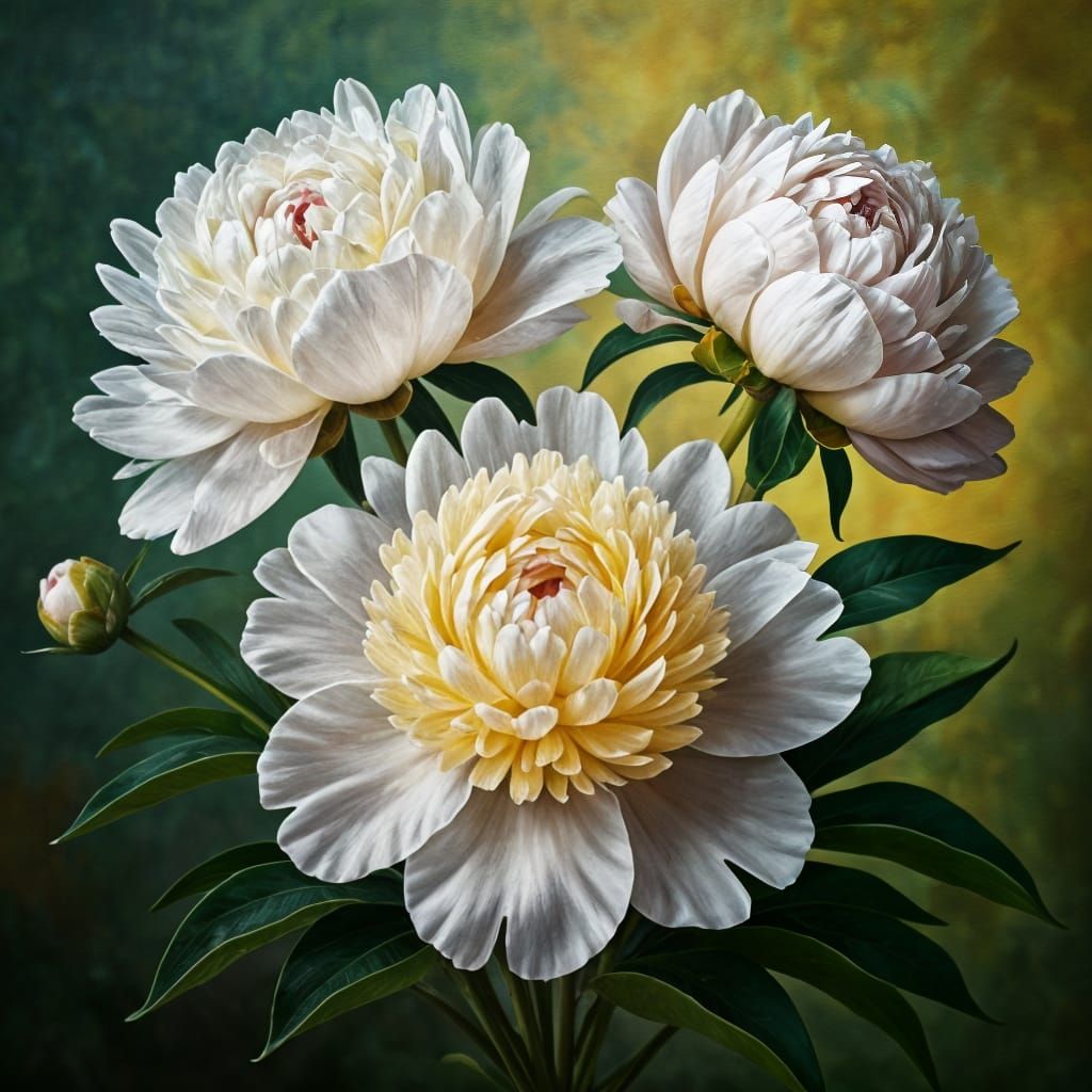 Elegant White Peonies in Impasto Digital Art