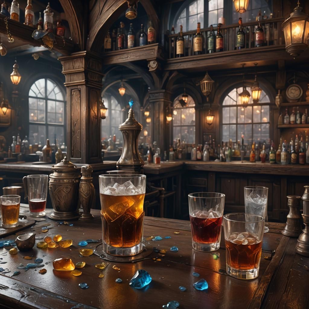 Detailed Tavern Bar Matte Painting in Deep Color