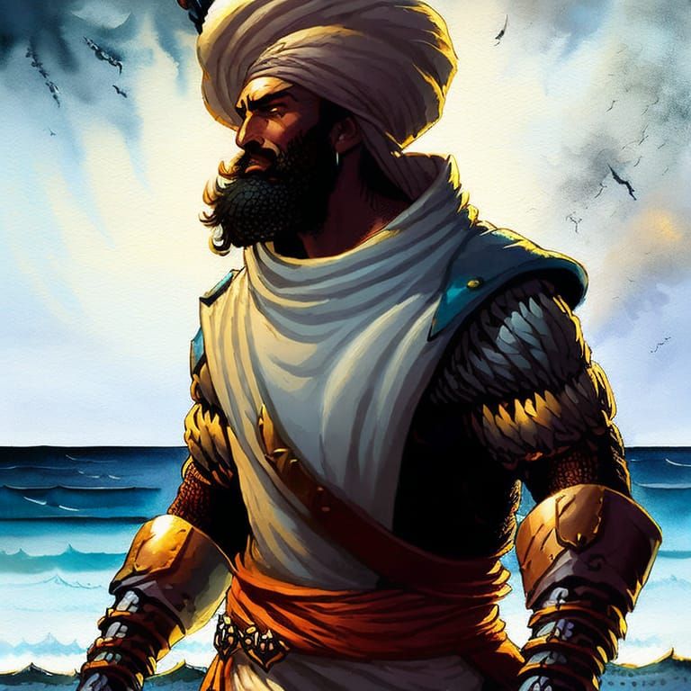 Medieval Arabic Corsair Portrait in Watercolor Style