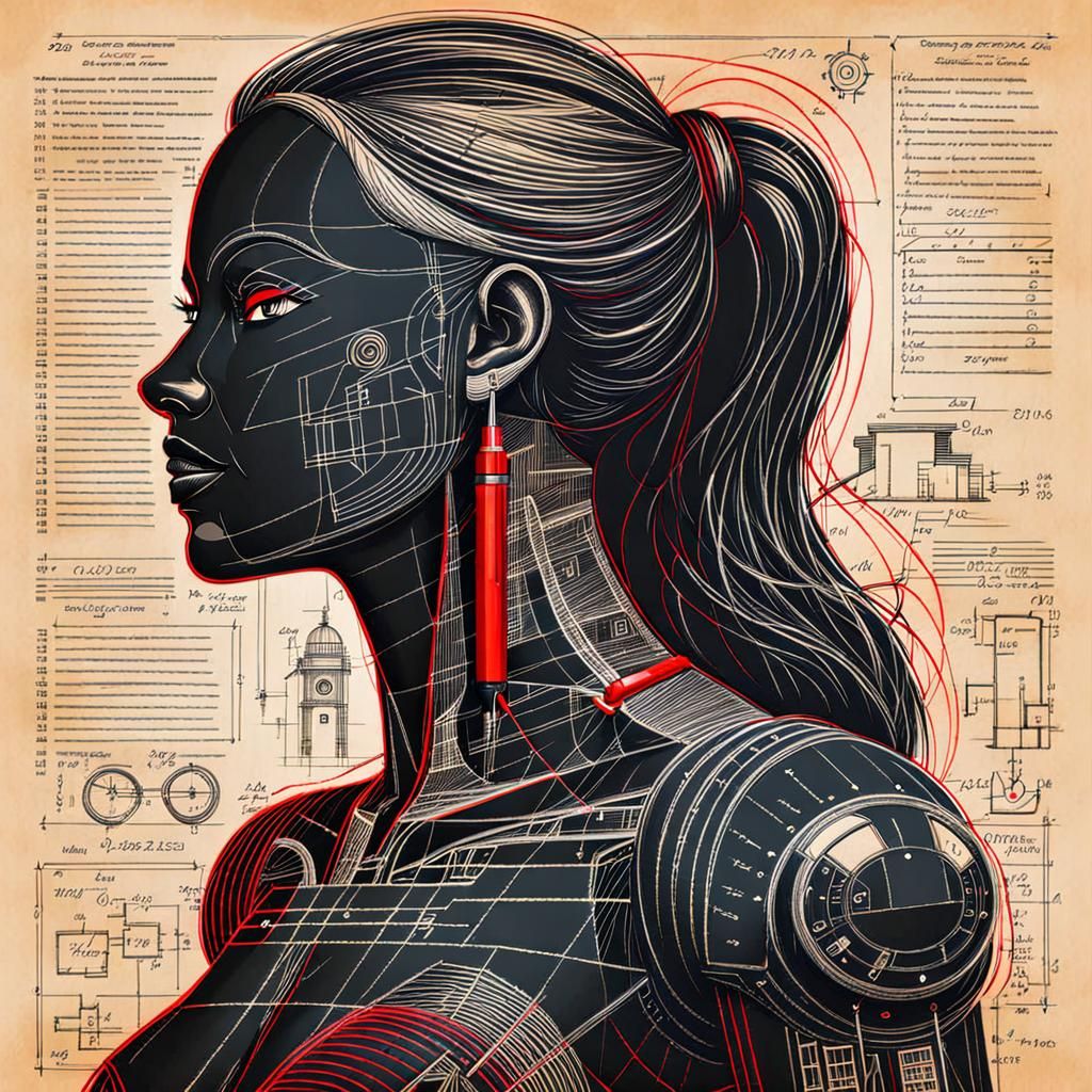 Blueprint Design Sketch of Humanoid Woman