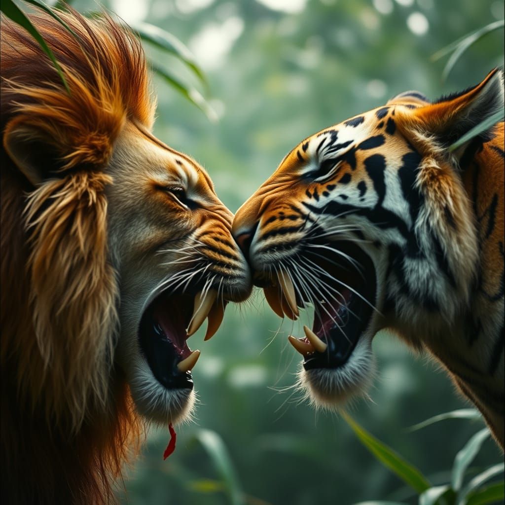 Lion and Tiger Engage in Fierce Jungle Combat