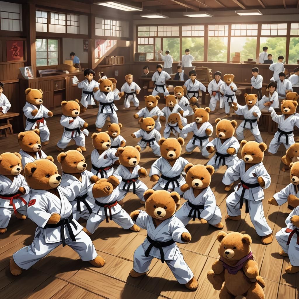 Teddy Bears' Anime Karate Class in Dojo