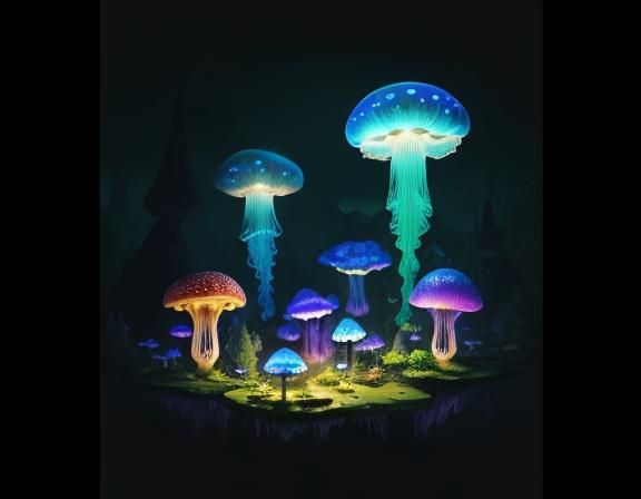 Jellyfish in Toadstool Forest: Beatrix Potter Style