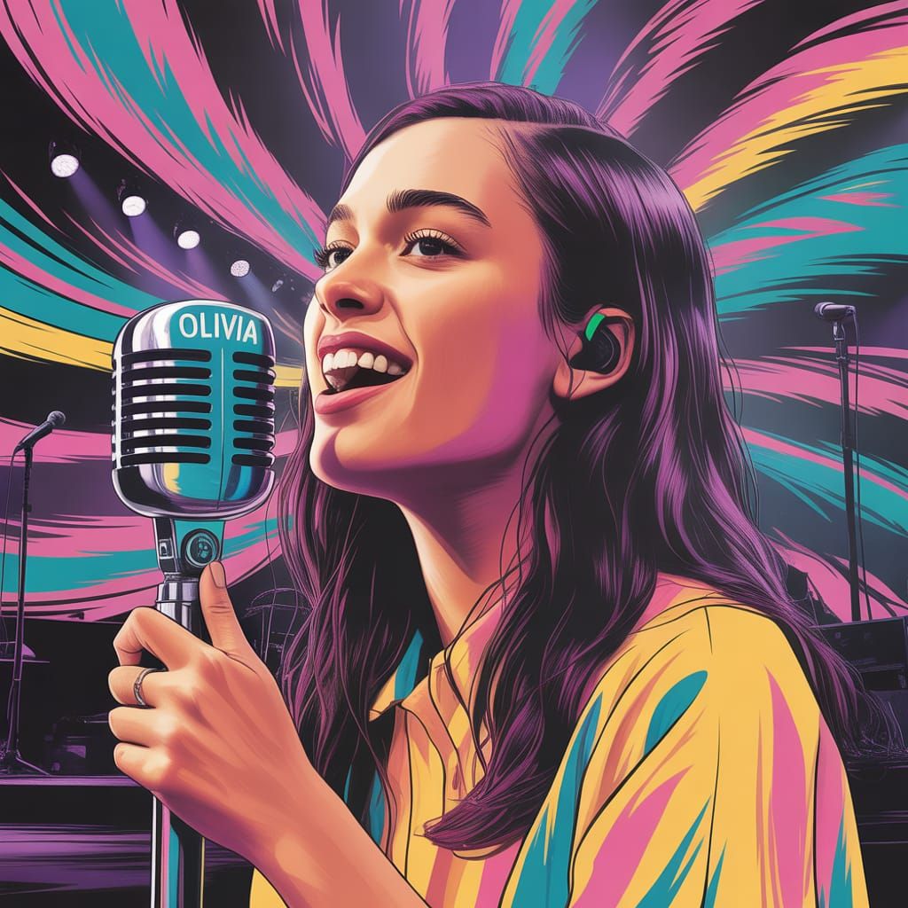 Olivia Rodrigo Glastonbury Portrait in Splash Art Style