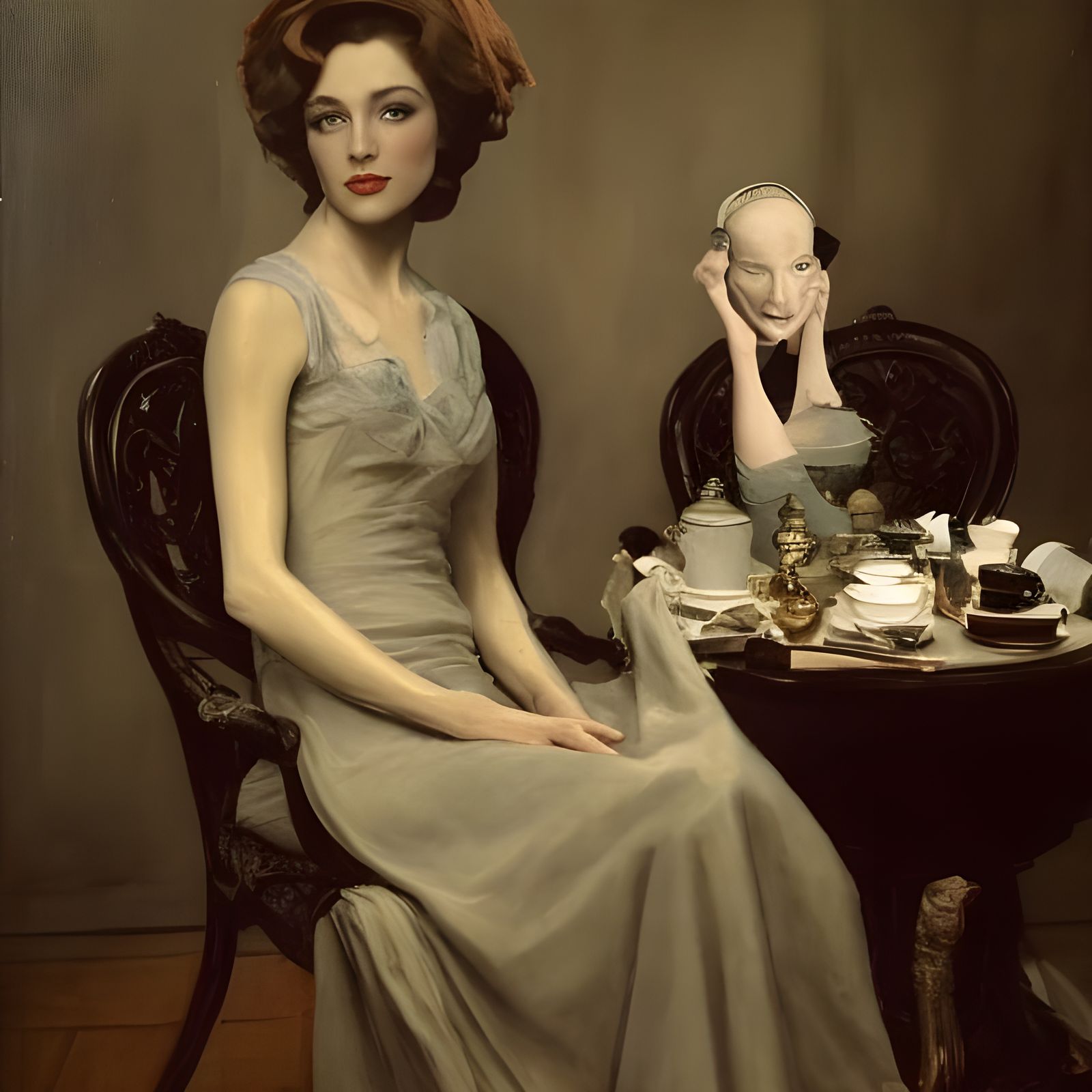 Cthulhu and Woman Enjoying Tea: Hyperrealistic Portrait