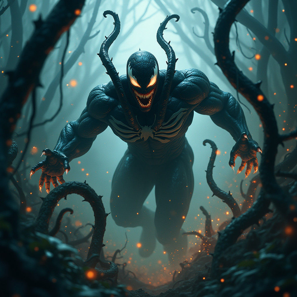 Venom Emerges from Mystical Realm in Dark Fantasy Style