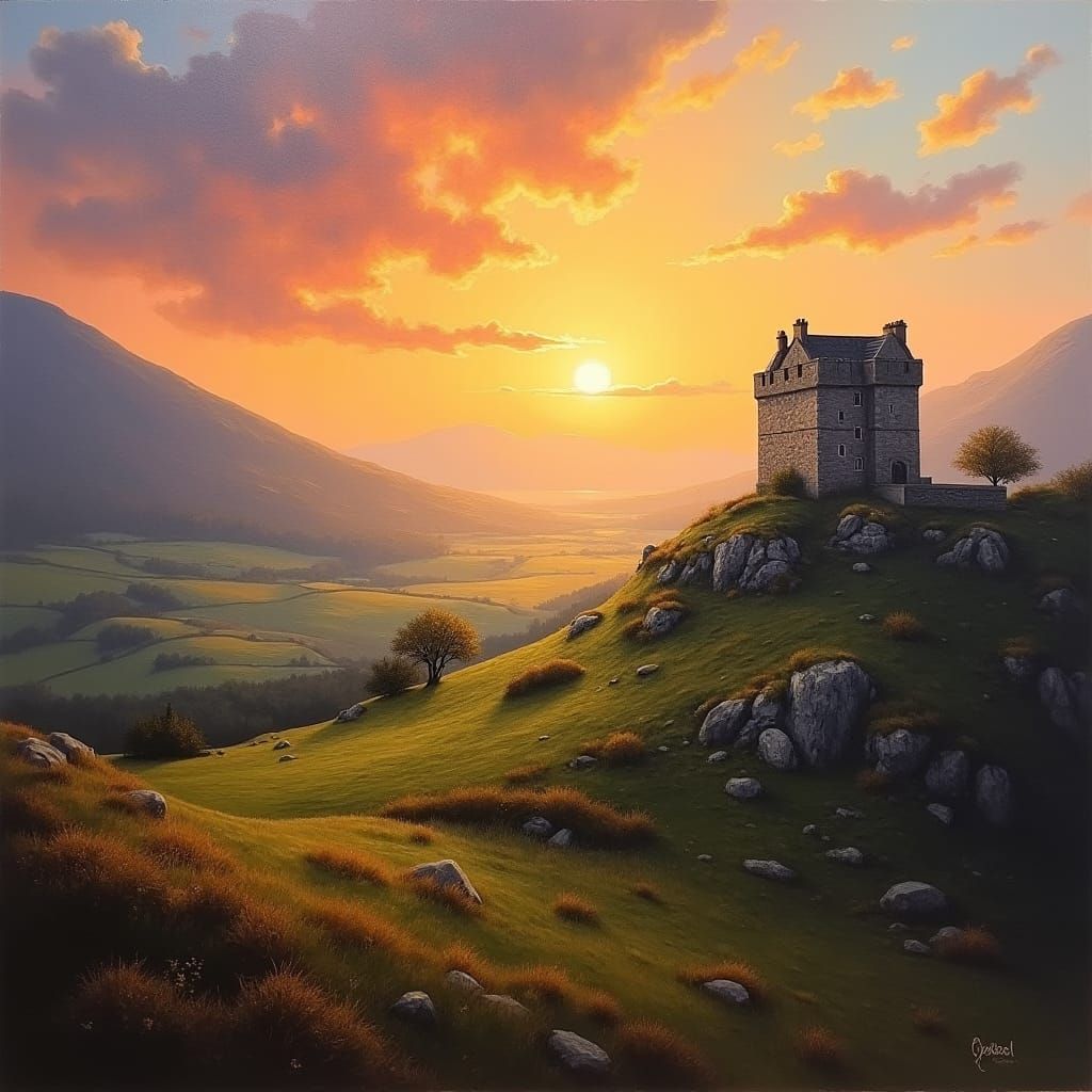 Scottish Castle Sunset: Award Winning Oil Painting