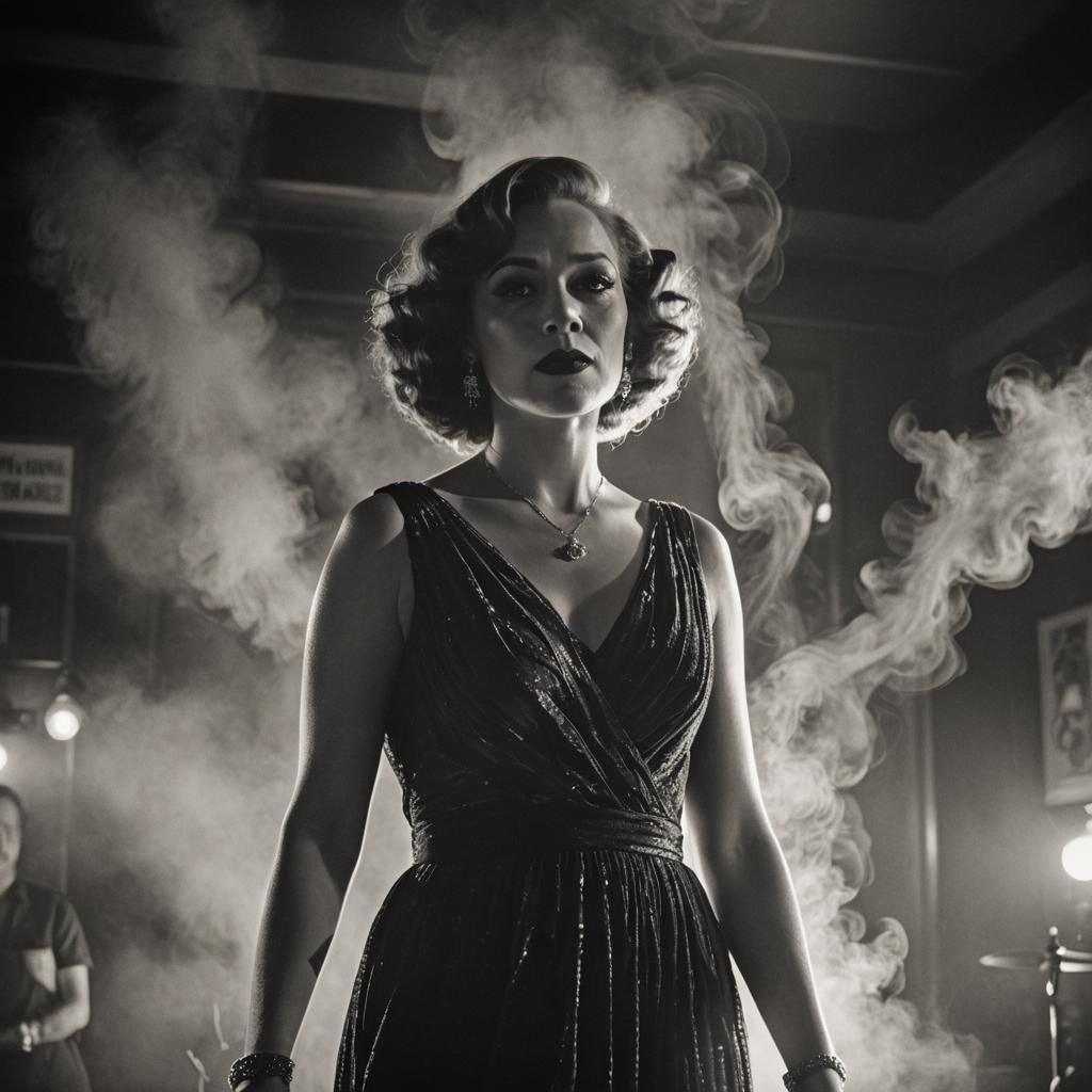Film Noir Jazz Singer in Smoky Bar