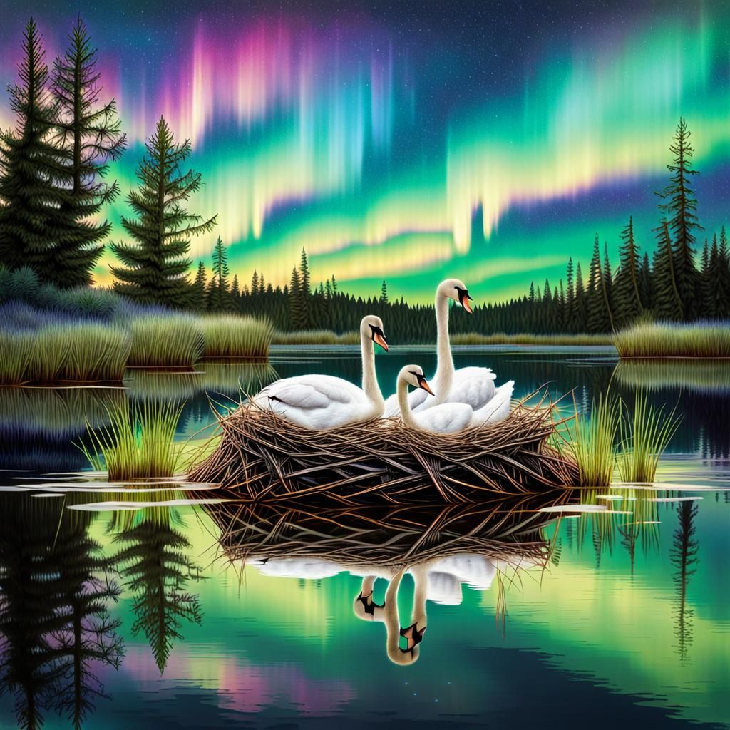 a nest of baby swans