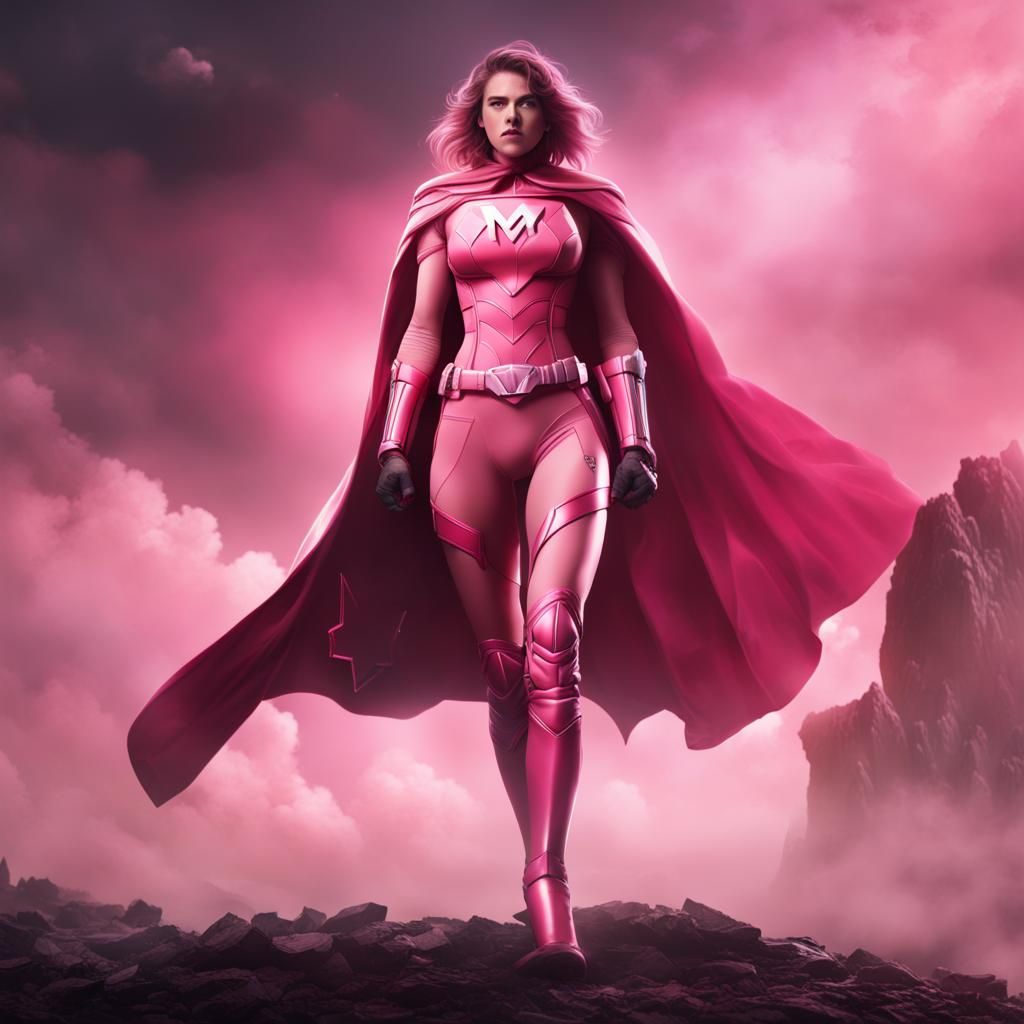 Superheroine in Pink with Shield: Digital Matte Painting