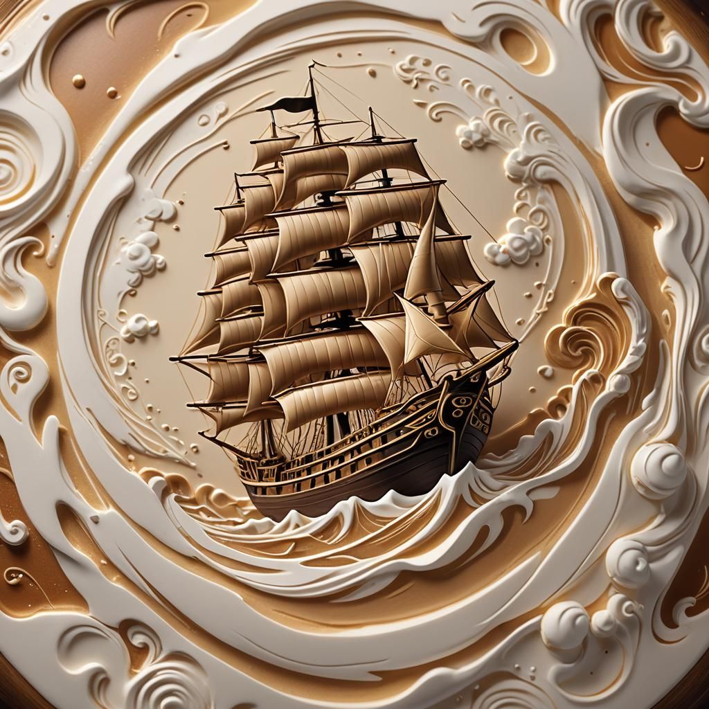 Latte Art Ship in Full Sail: Fantasy Concept