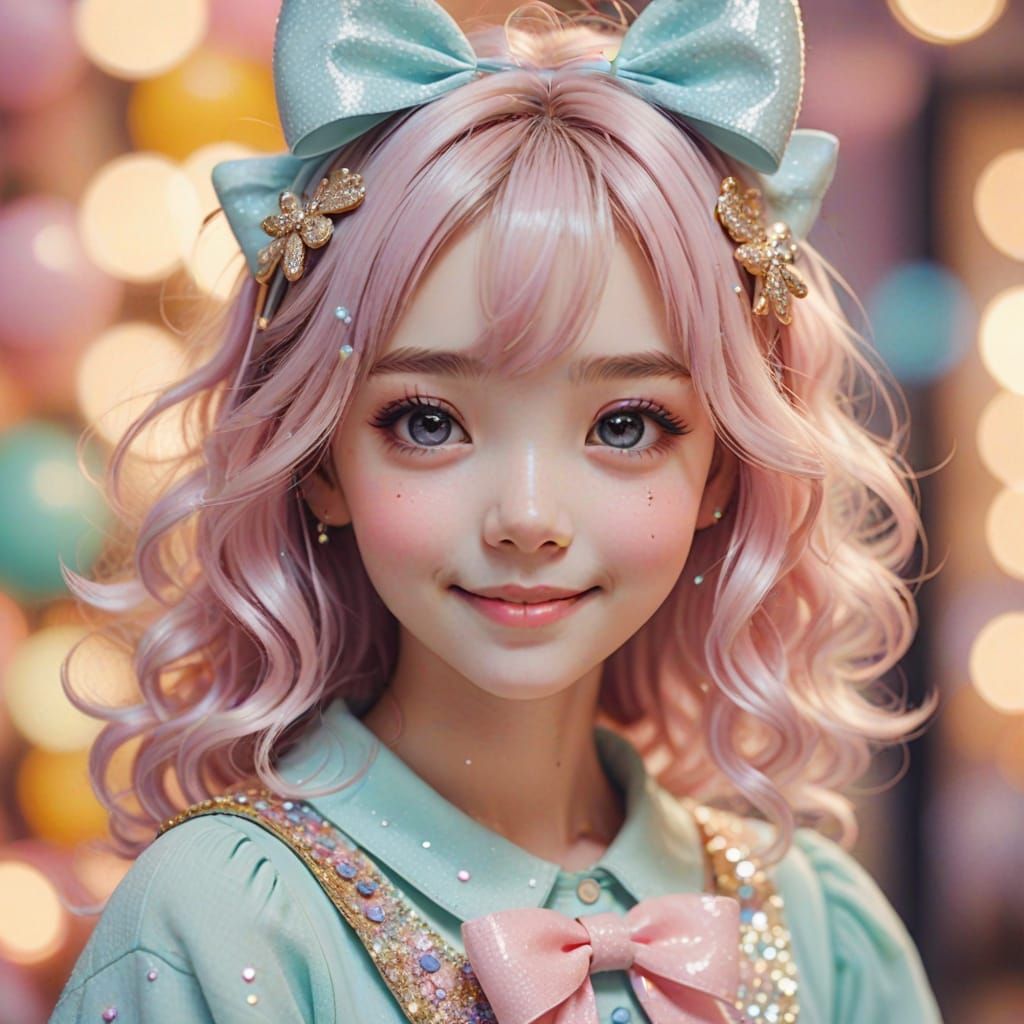 Kawaii Girl Portrait with Pastel Colors