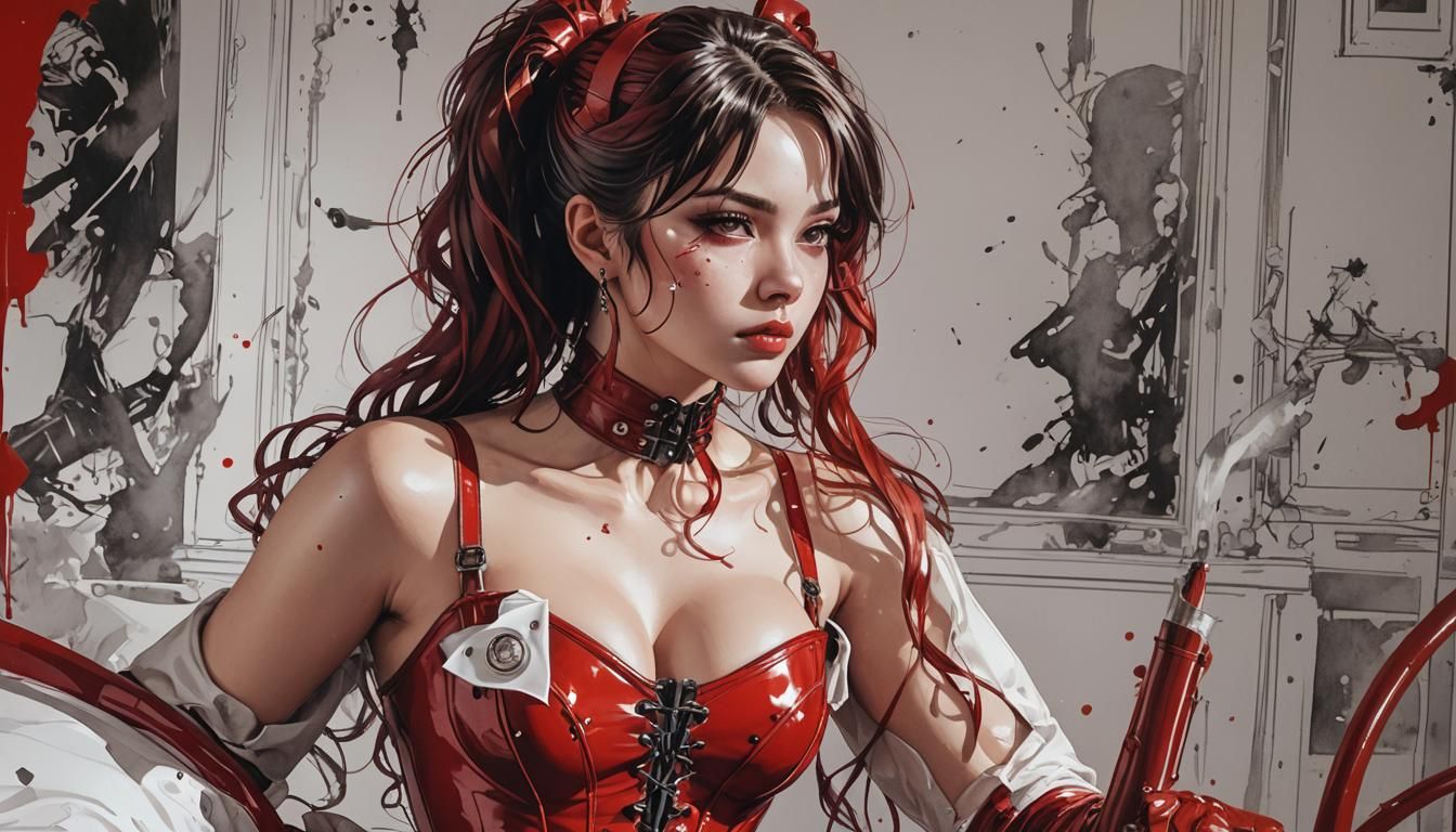 Beautiful Woman in Red: Anime-Inspired Portrait