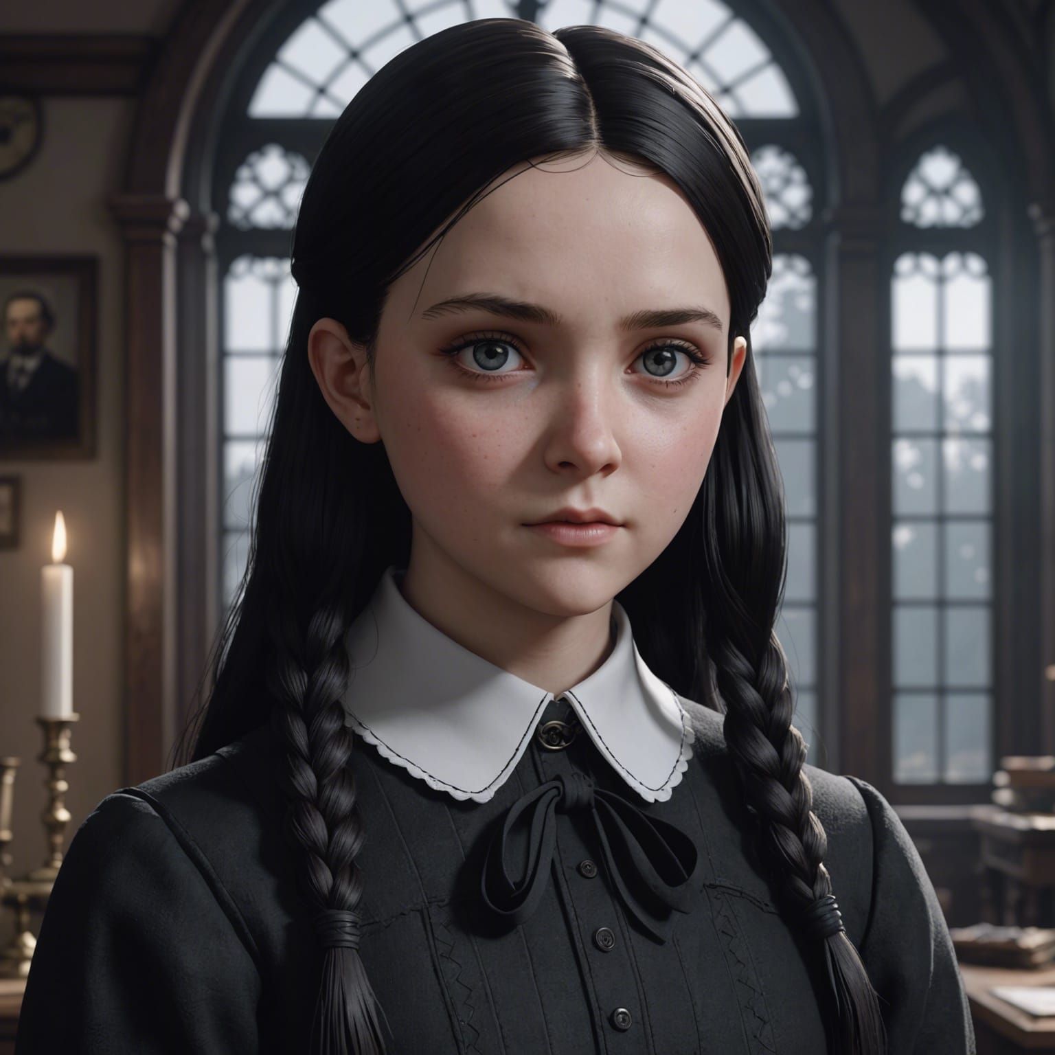 Wednesday Adams in Detailed 3D Anime Art