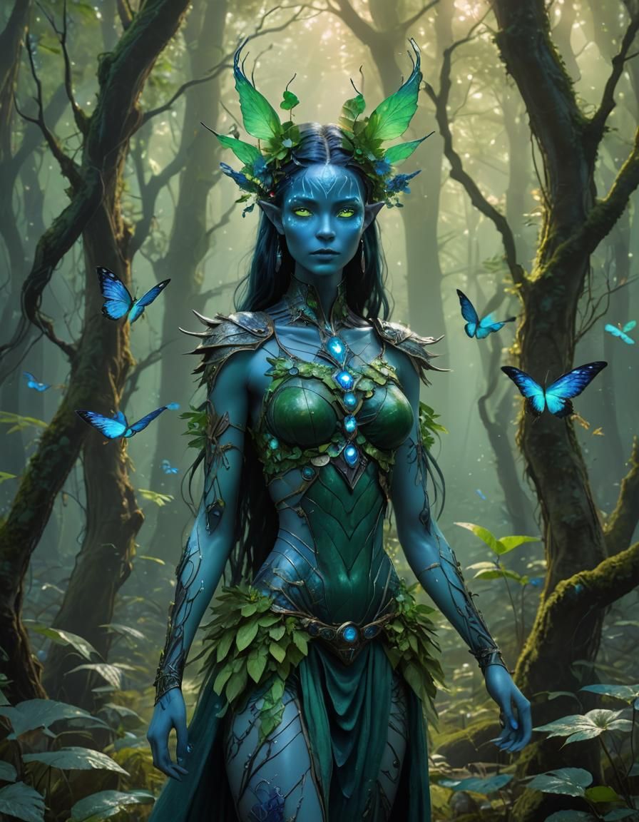 Mystical Navi-Inspired Avatar in Bioluminescent Forest