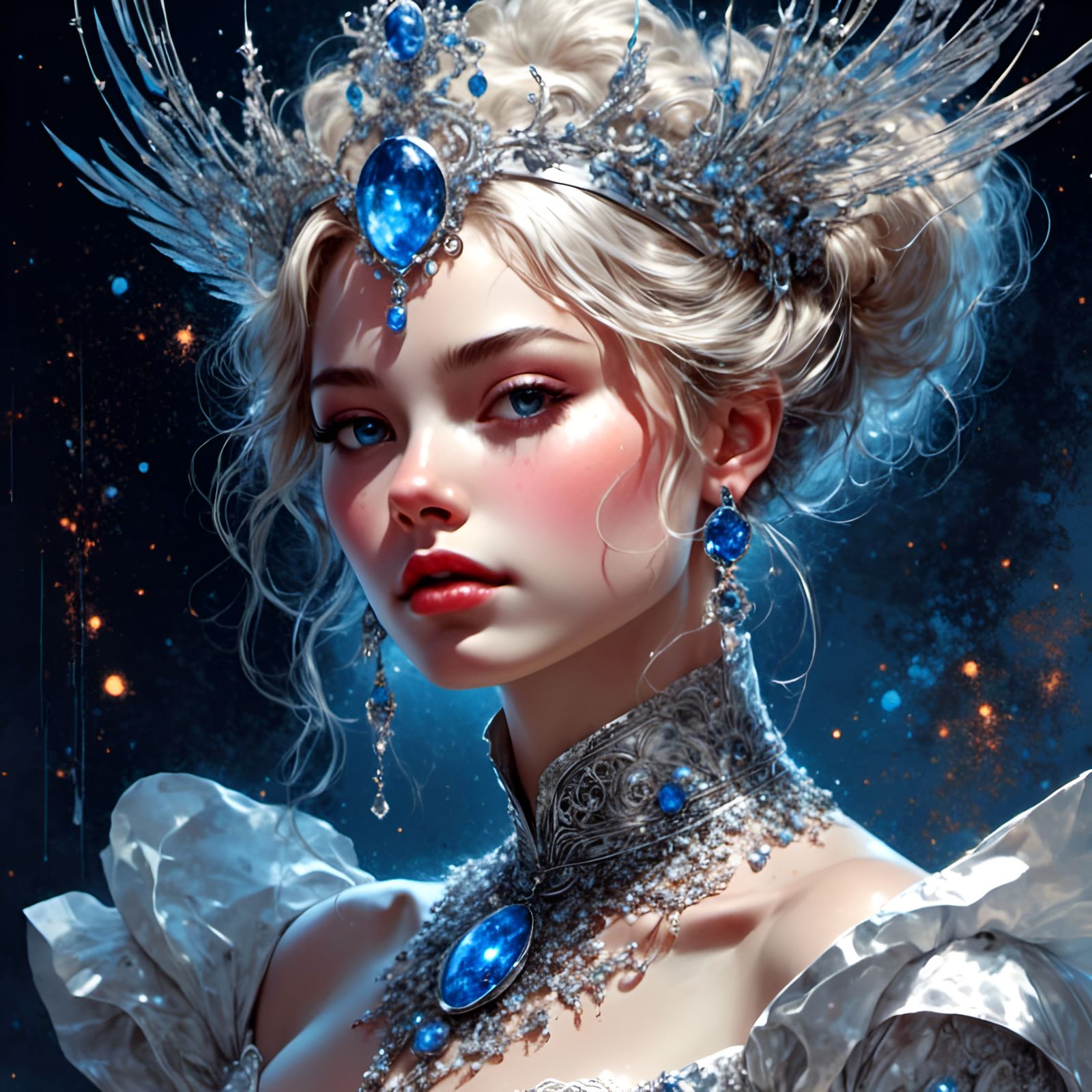 Gorgeous Cinderella Portrait with Silver Filigree in Digital...