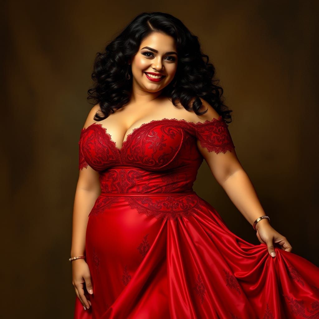 A Curvy Beauty in Elegant Red Gown