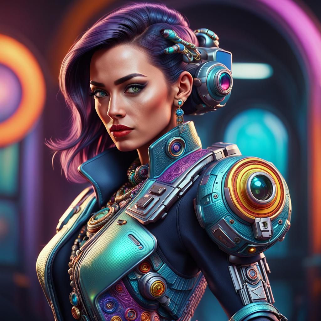 Beautiful Secret Agent in Colorful Cyberpunk Style