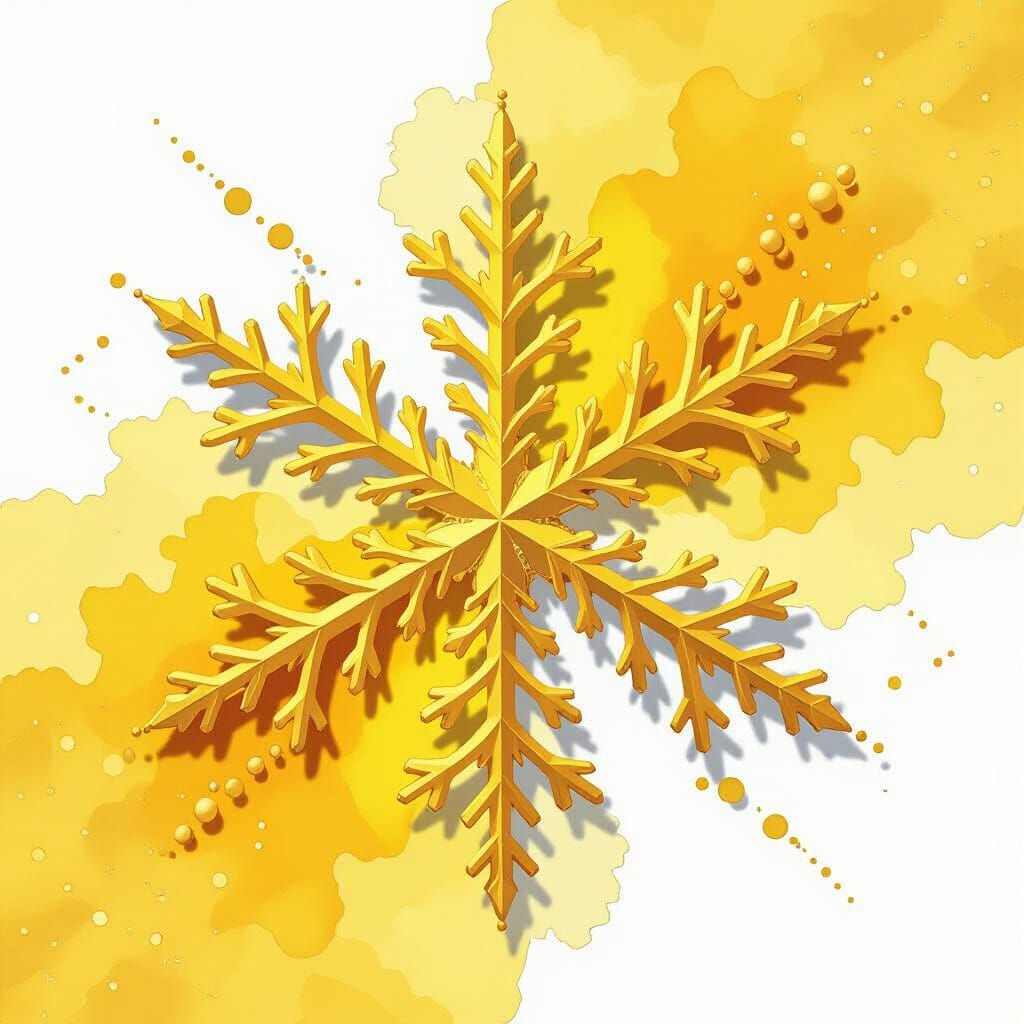 Golden Snowflake Watercolor Art