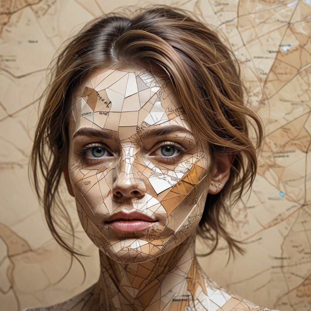 Geometric Abstract Portrait of Contoured Female Face