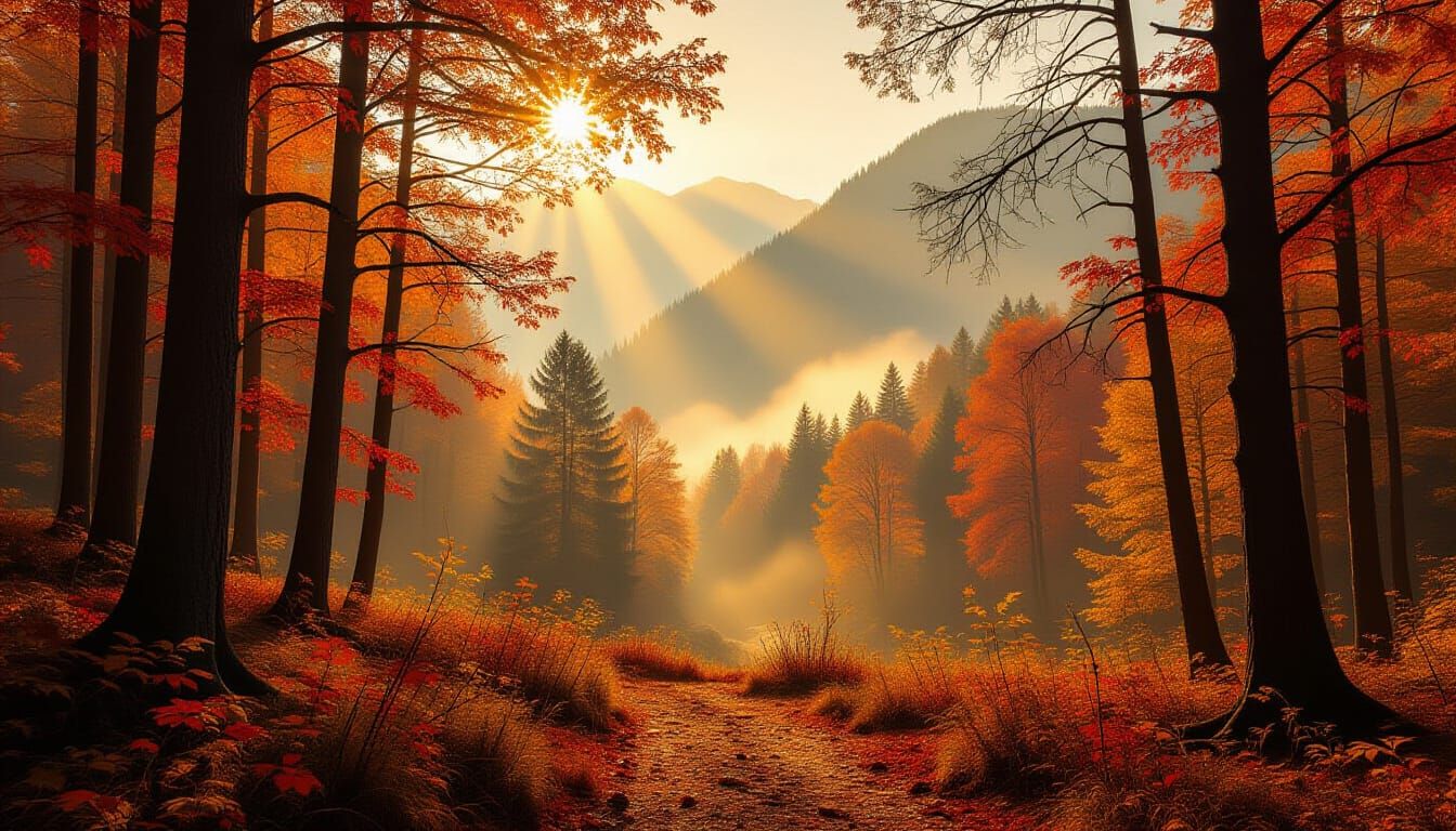 Vibrant Autumn Forest in Golden Light