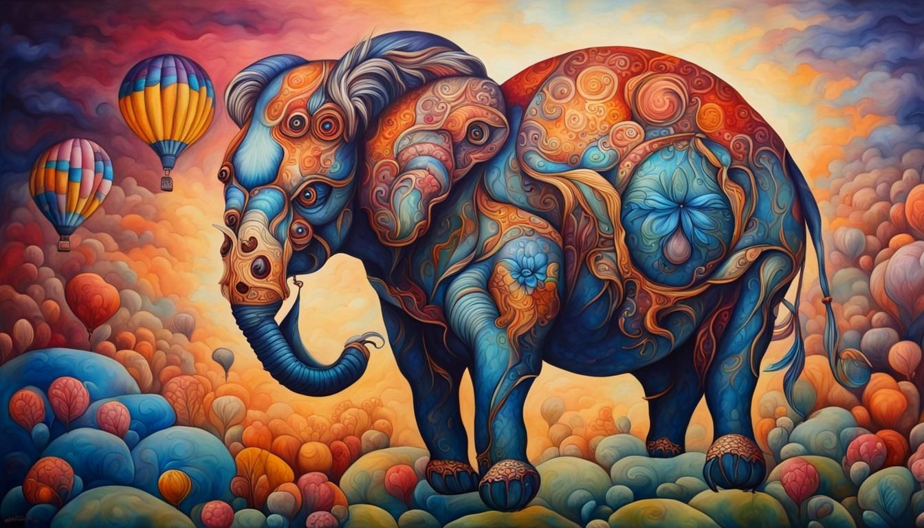 Hand-Painted Silk Balloon Fantasy Animal in Vibrant Colors