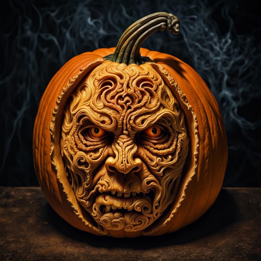 Spooky Intricate Pumpkin Carving: Halloween Masterpiece