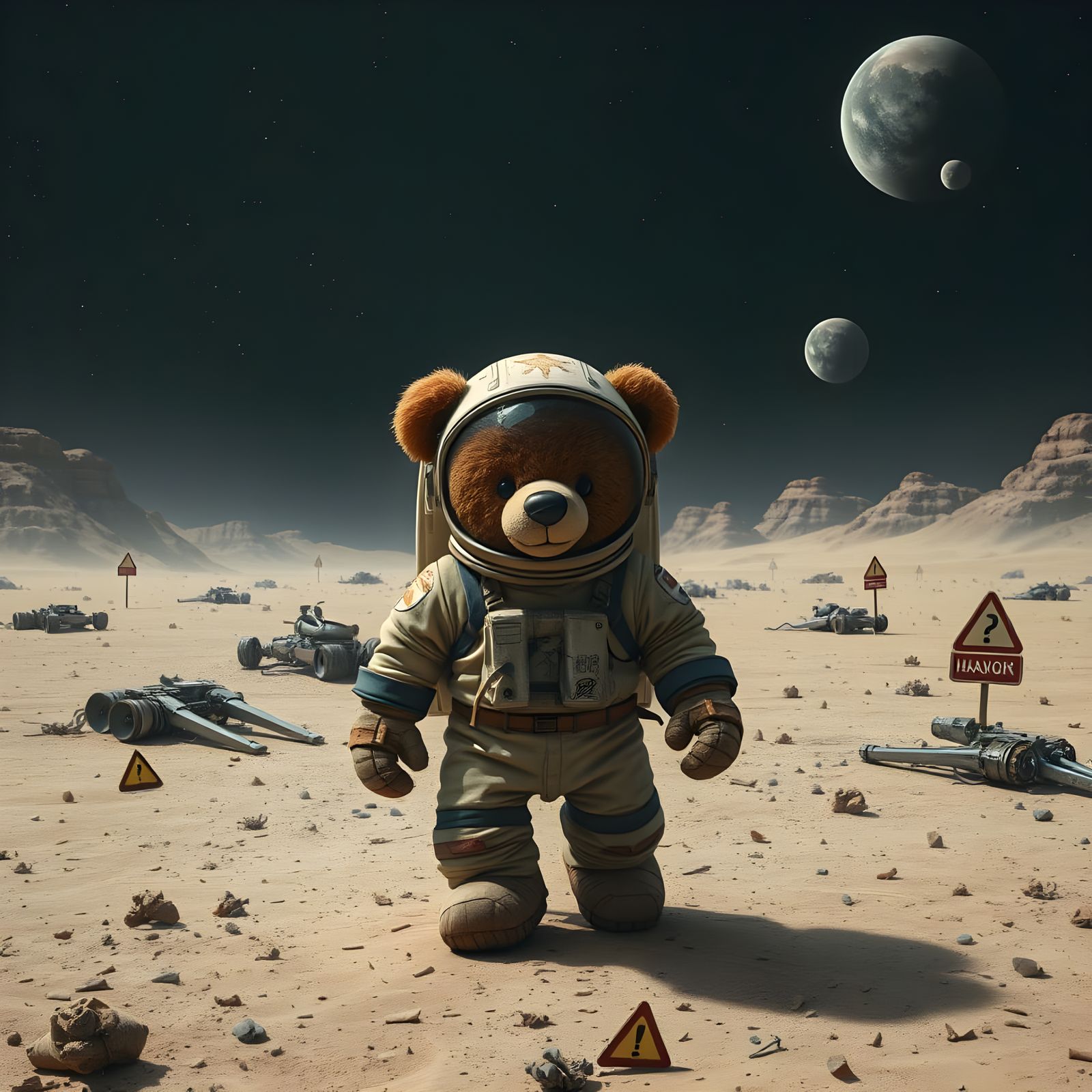 Teddy Bear Astronaut on Distant Planet