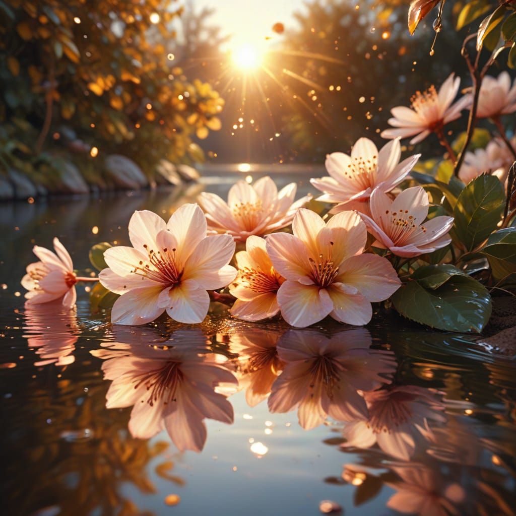 Shimmering Cherry Blossoms in Golden Light