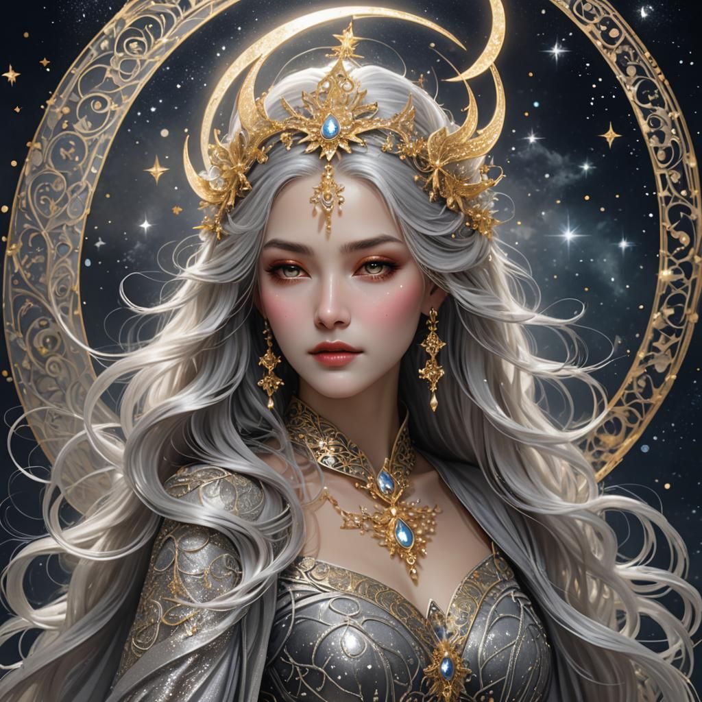 Ethereal Moon Goddess in Dreamlike Romanticism