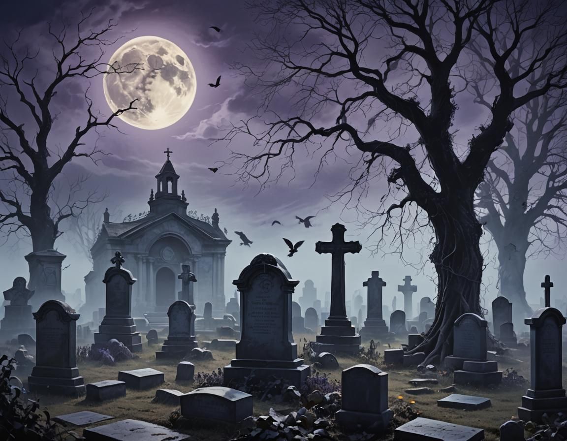 Eerie Graveyard Concept Art in Dark Fantasy Style