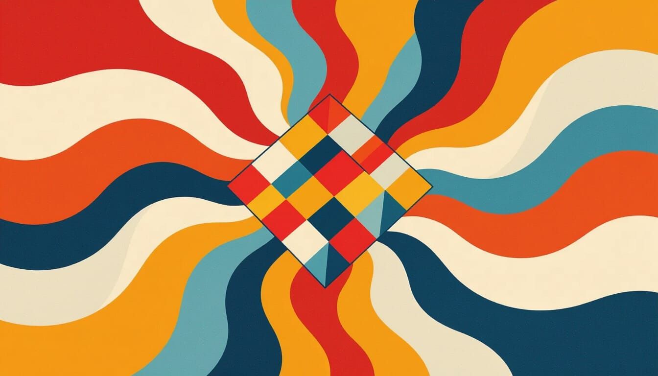 Geometric Raft Surrounded by Flowing Colored Streams